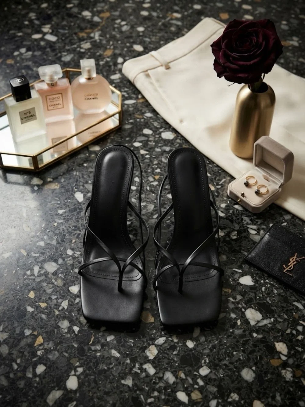 Black Strappy Square-Toe Women's Sandals